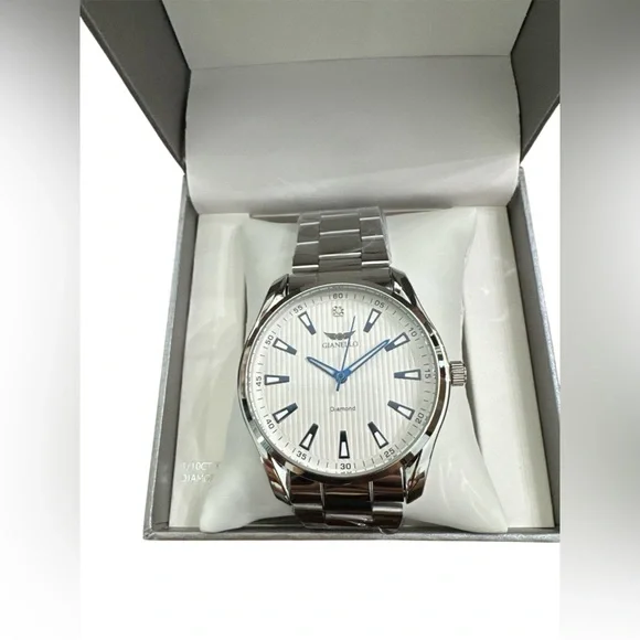 Gianello genuine Diamond Arco round silver link men watch new